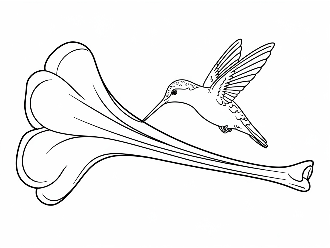 Delight in This Hummingbird and Trumpet Flower Coloring Page