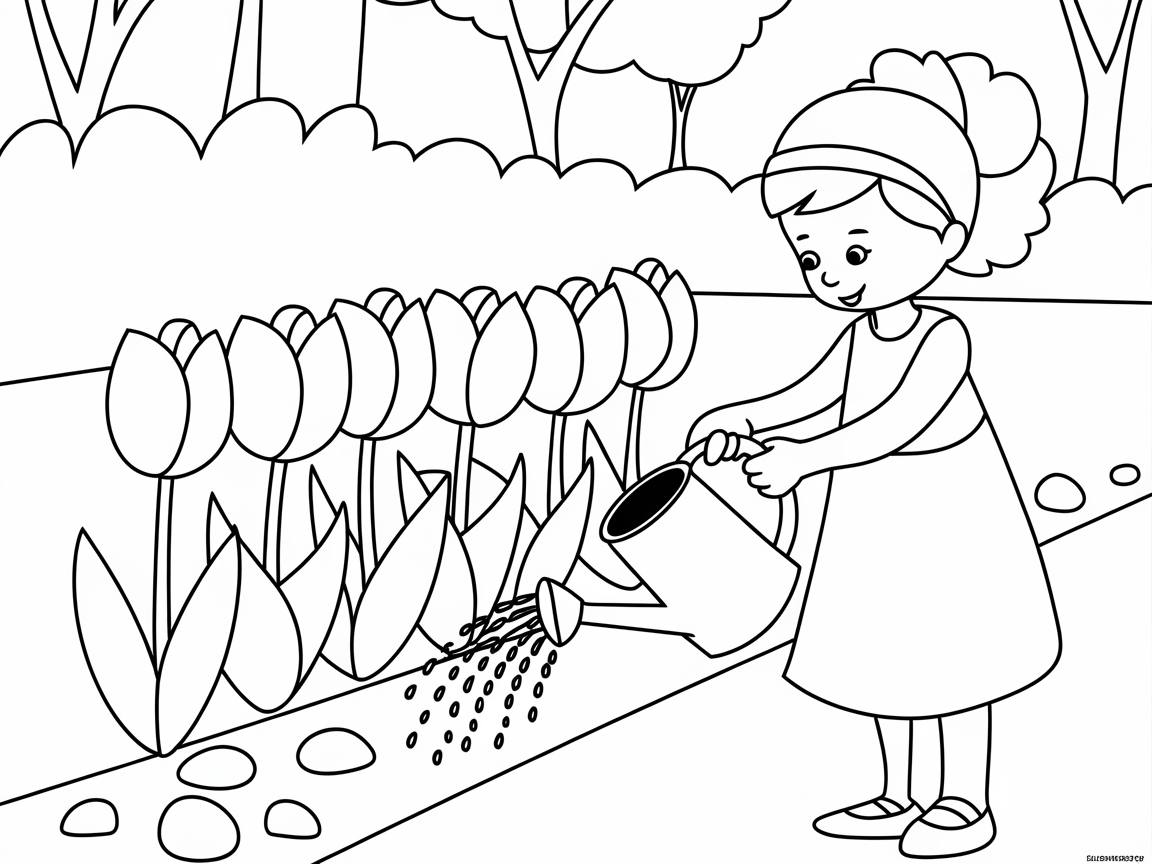Discover Garden Joy with This Watering Girl Coloring Page