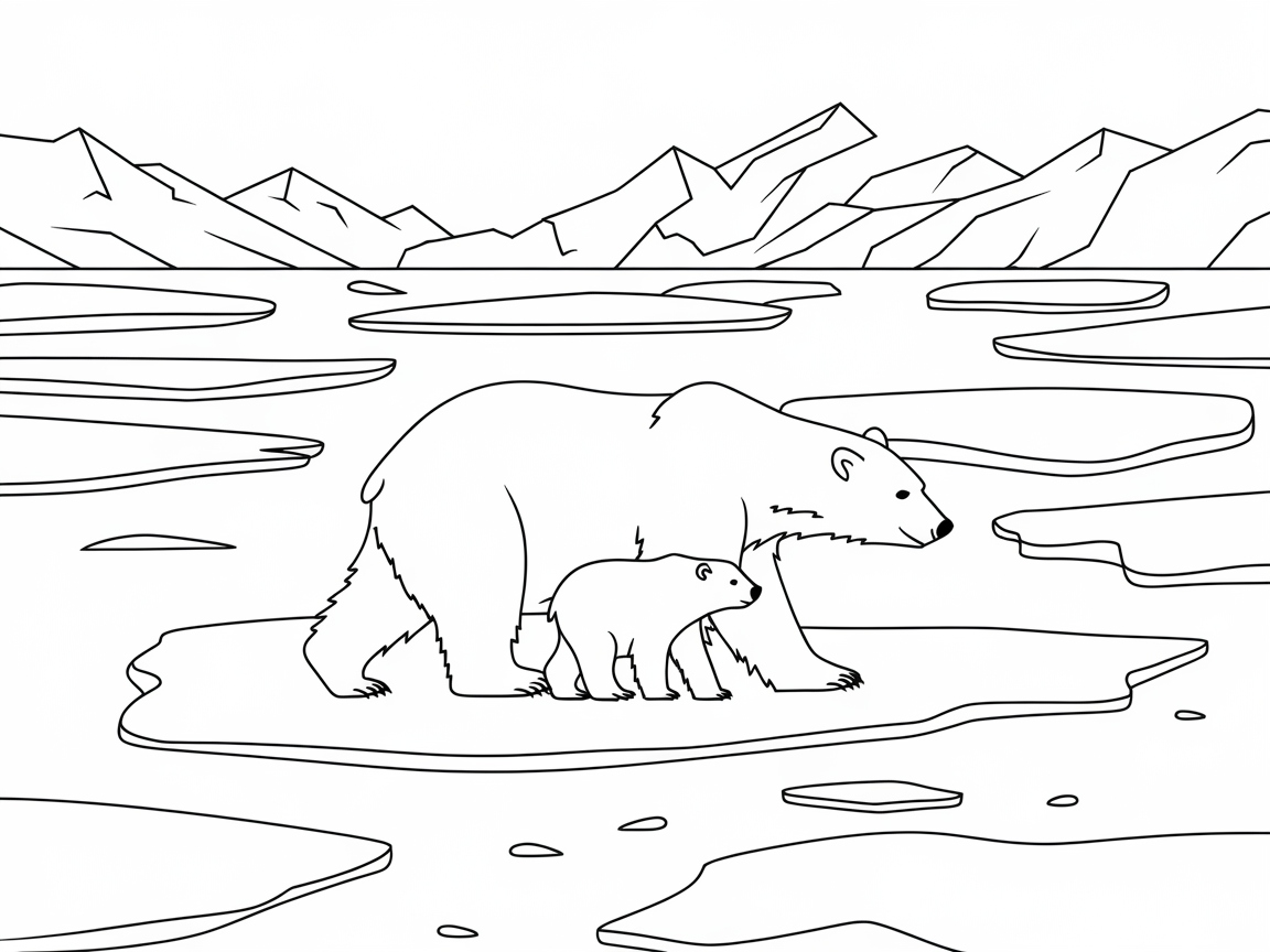 Adventurous Polar Bear Family on Ice