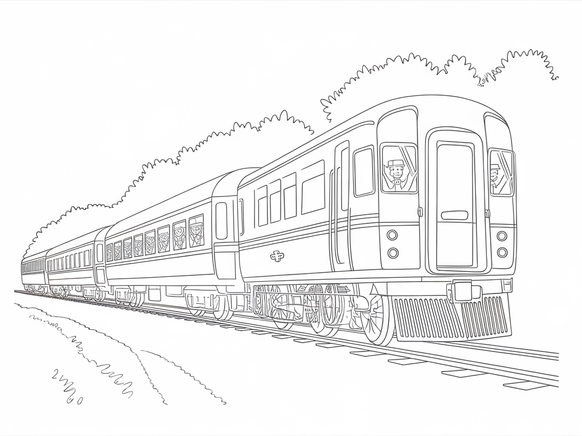 Modern Passenger Train Journey Coloring Page