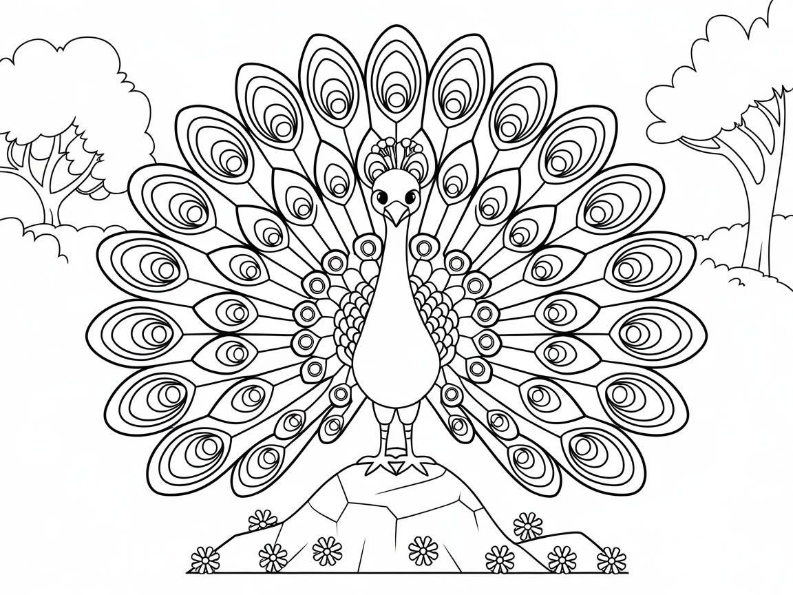 Captivating Peacock Display on a Coloring Page