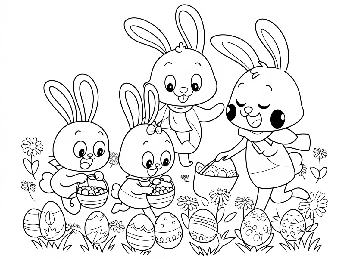 Easter Egg Hunt with Bunny Family