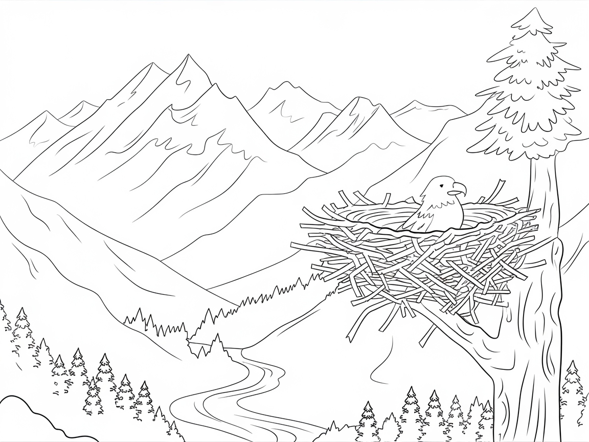 Majestic Eagle Nesting High in the Mountains