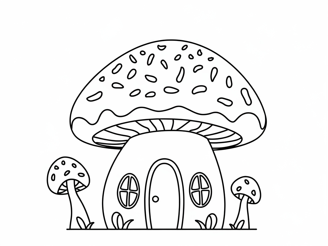 Mushroom Candy House Coloring Page