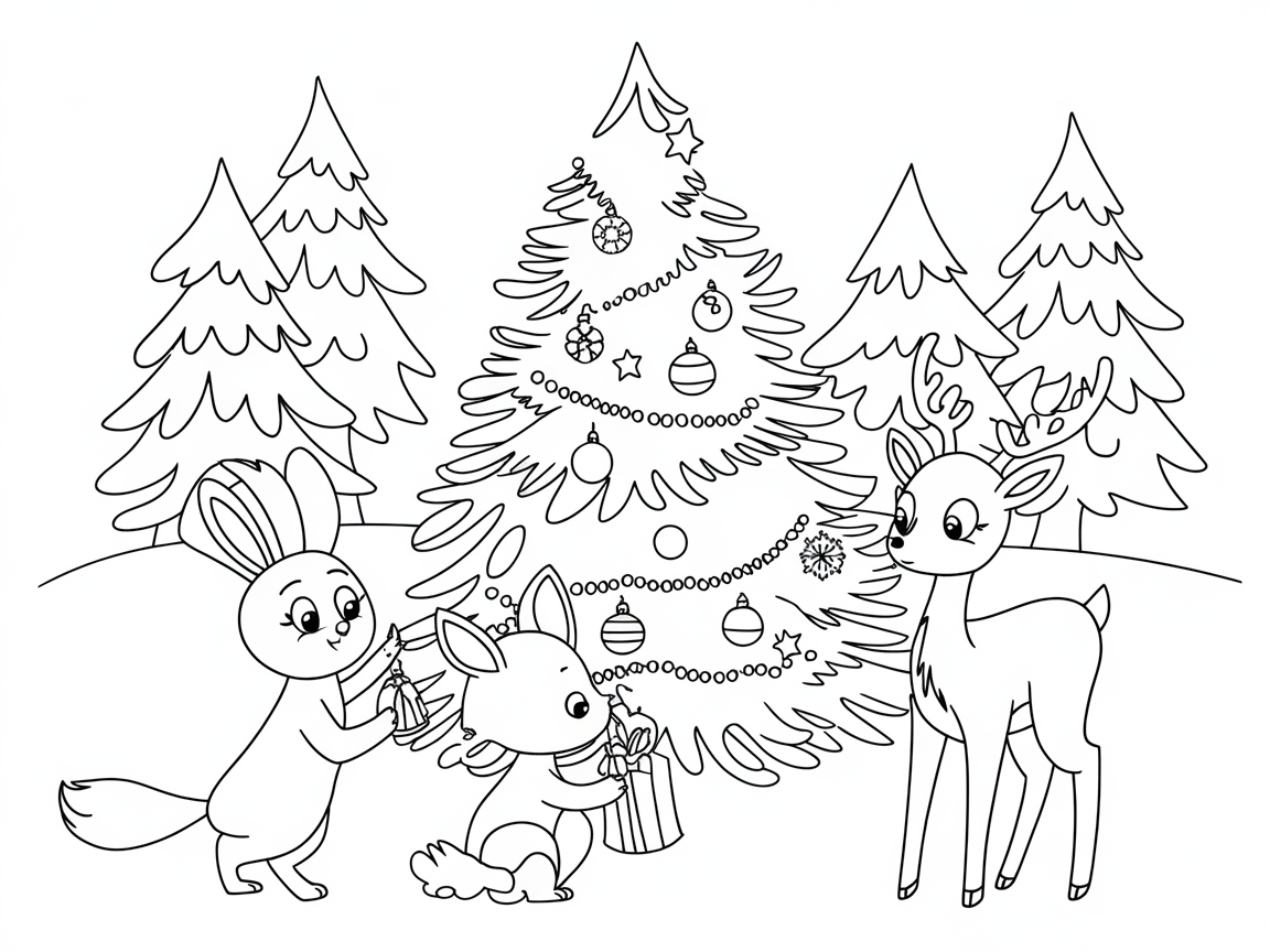 Whimsical Forest Animals Celebrating Christmas