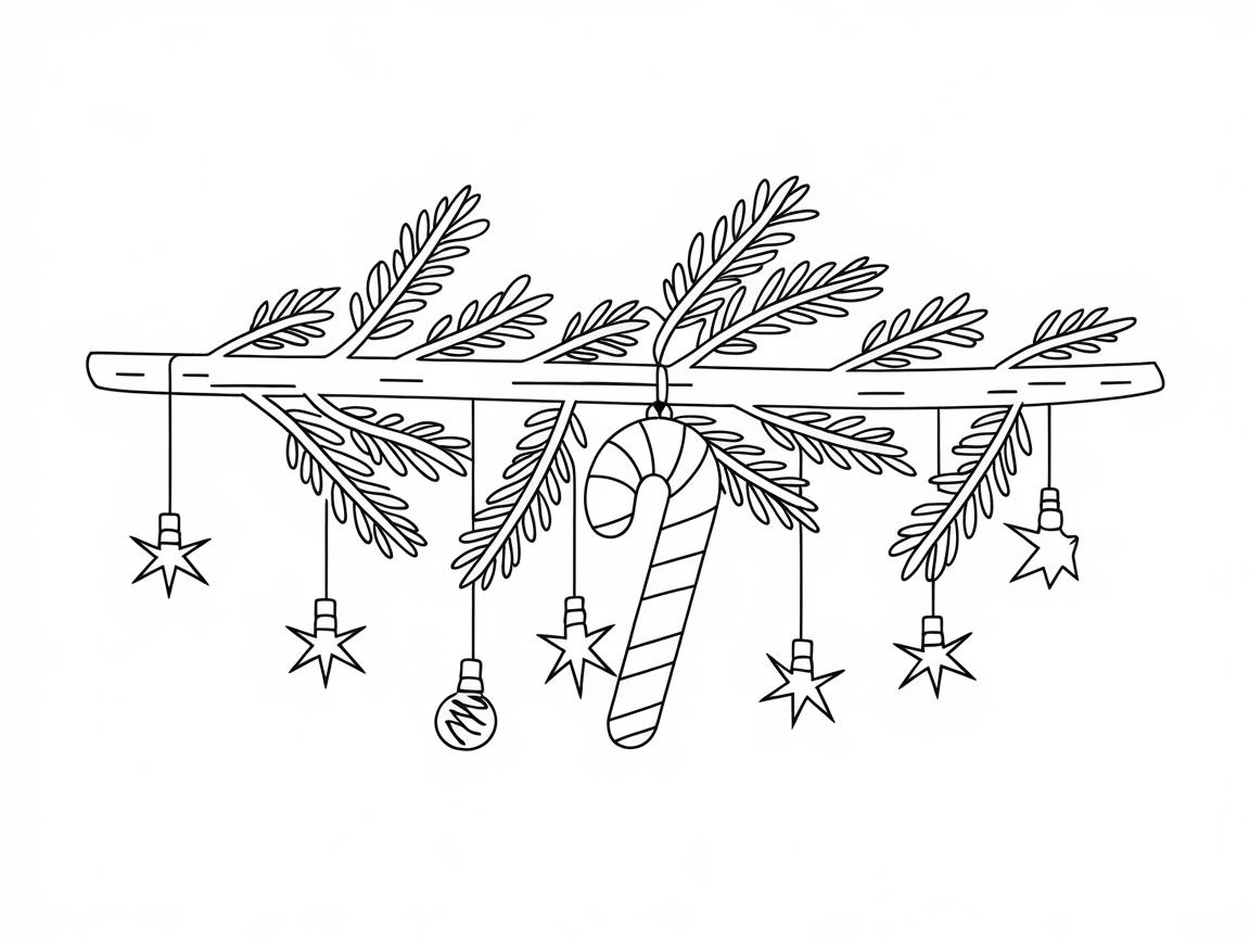 Festive Branch with Hanging Candy Cane and Stars