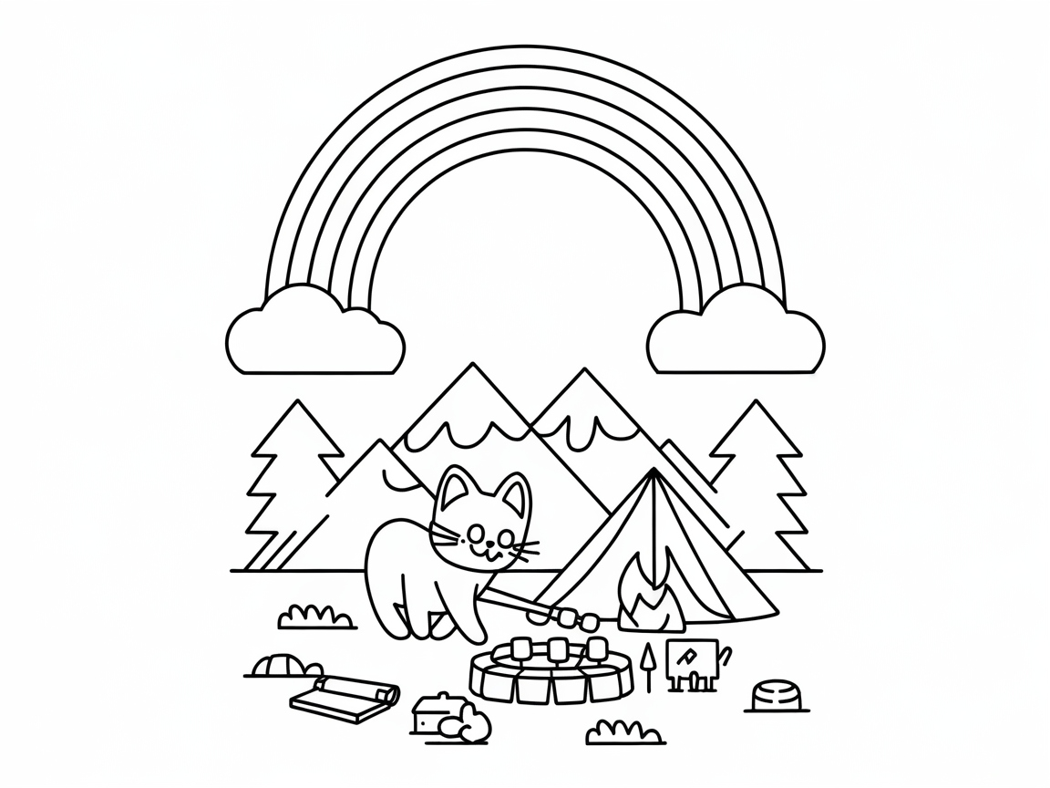 Camp Under a Rainbow with This Adventurous Cat Scene