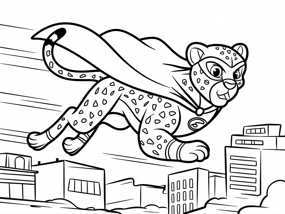 Superhero Cheetah Takes Flight Over the City