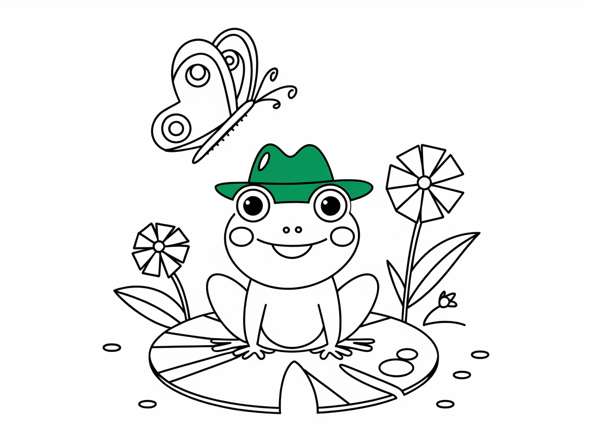 Cheerful Frog and Butterfly Scene