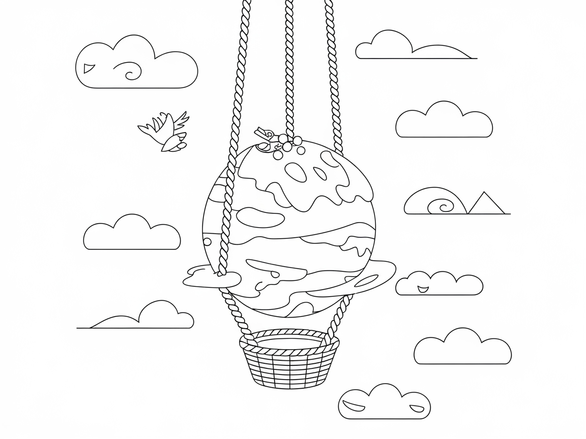Soar High with This Hot Air Balloon Cake Coloring Page