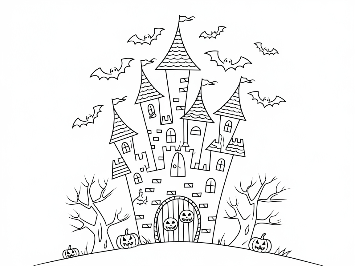 Spooky Fun Awaits with This Halloween Castle Coloring Page