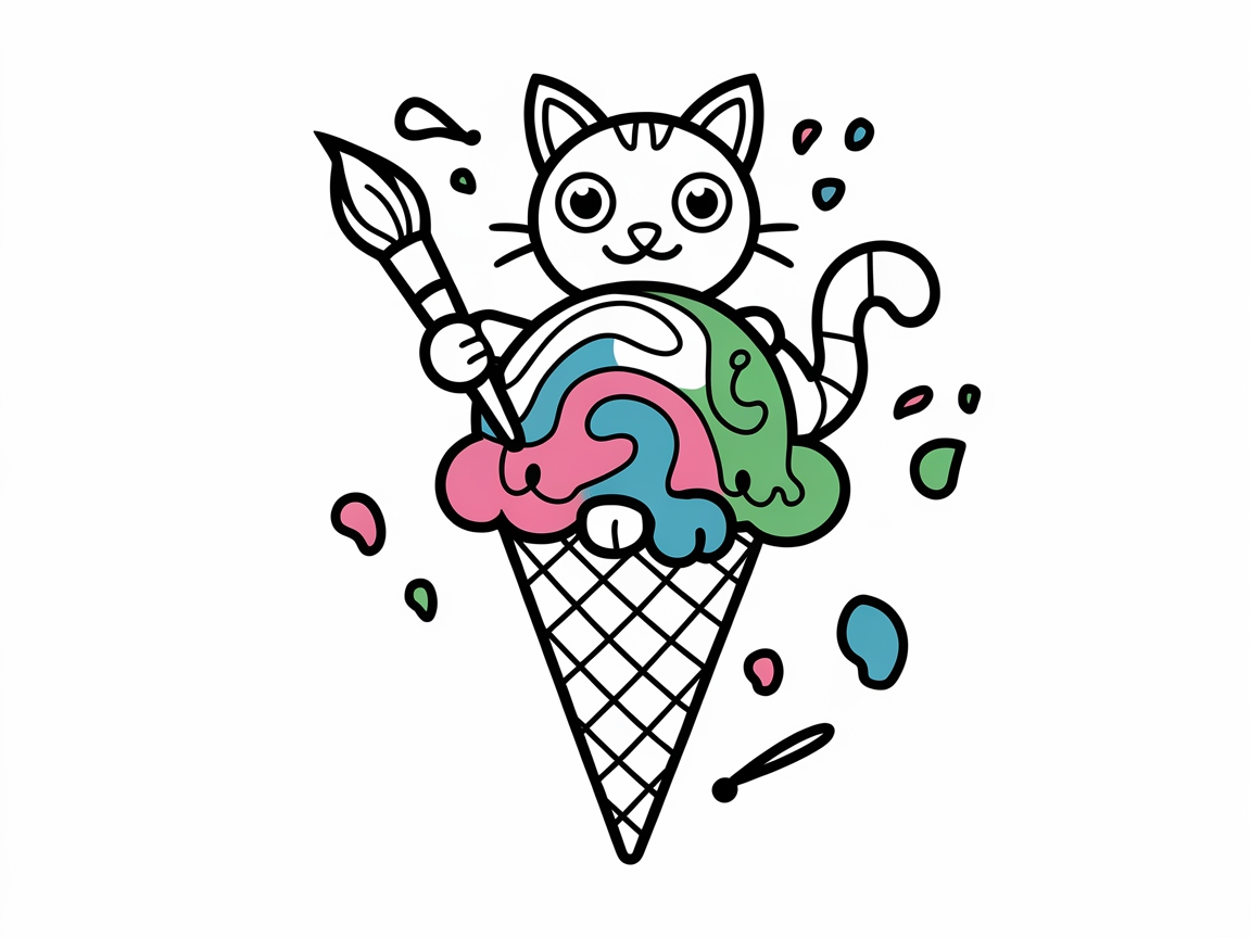 Artist Cat Painting up a Cone Masterpiece