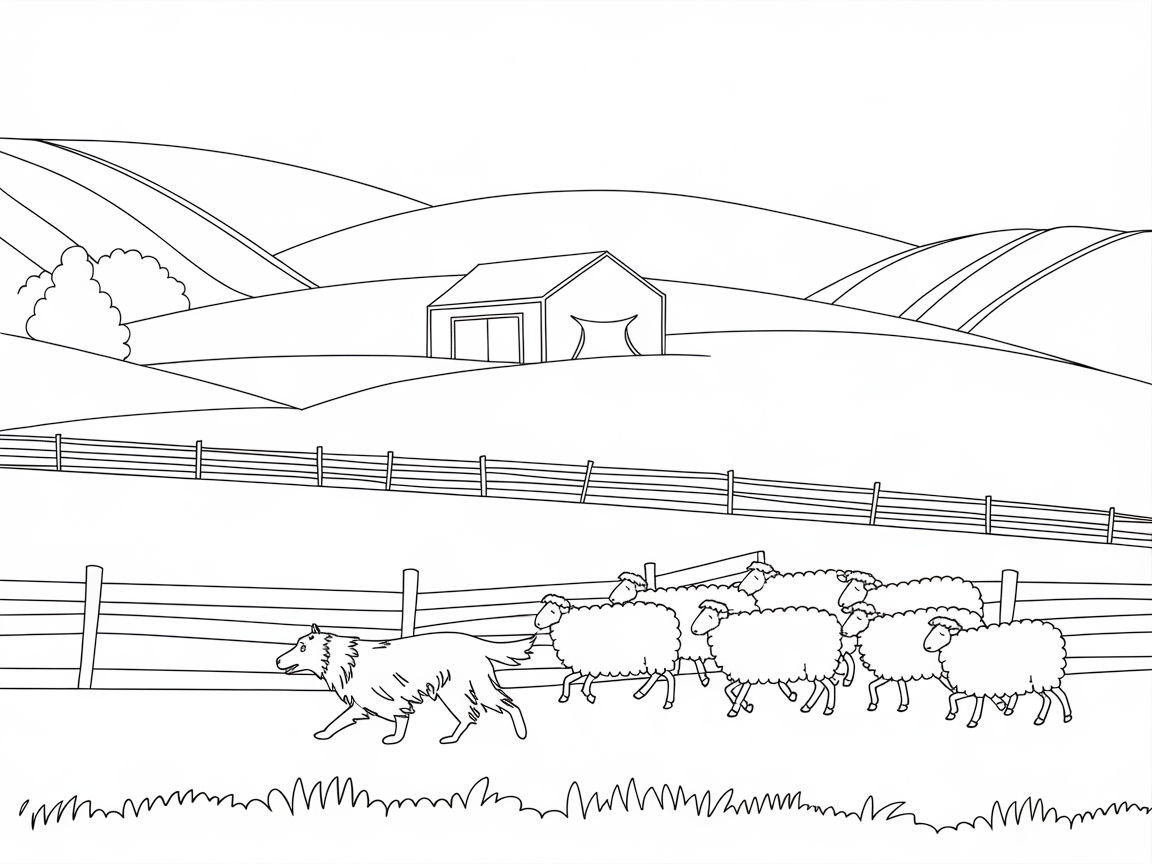 Busy Border Collie Herding Sheep in the Countryside