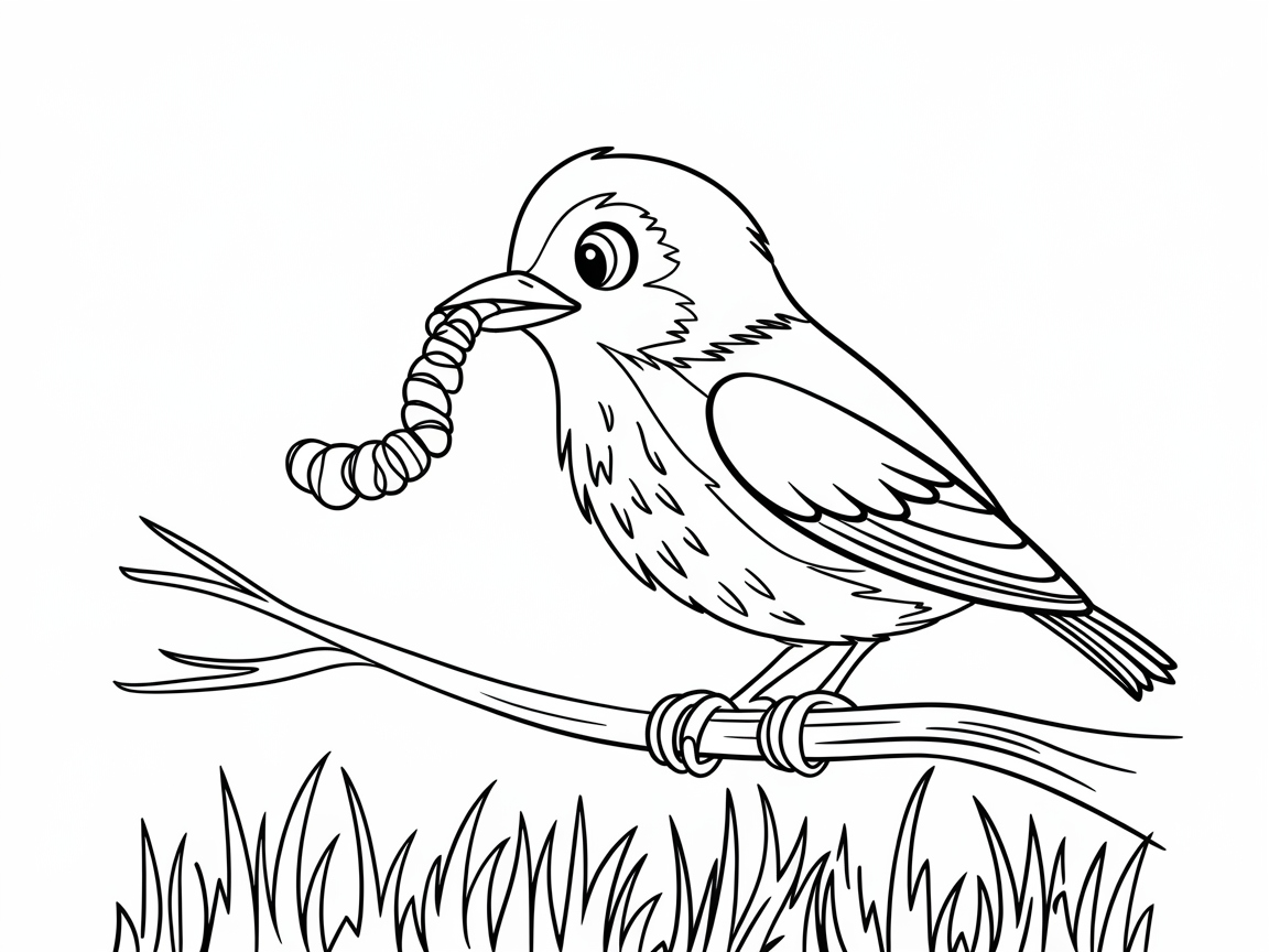 Color This Lively Bird and Worm Duo