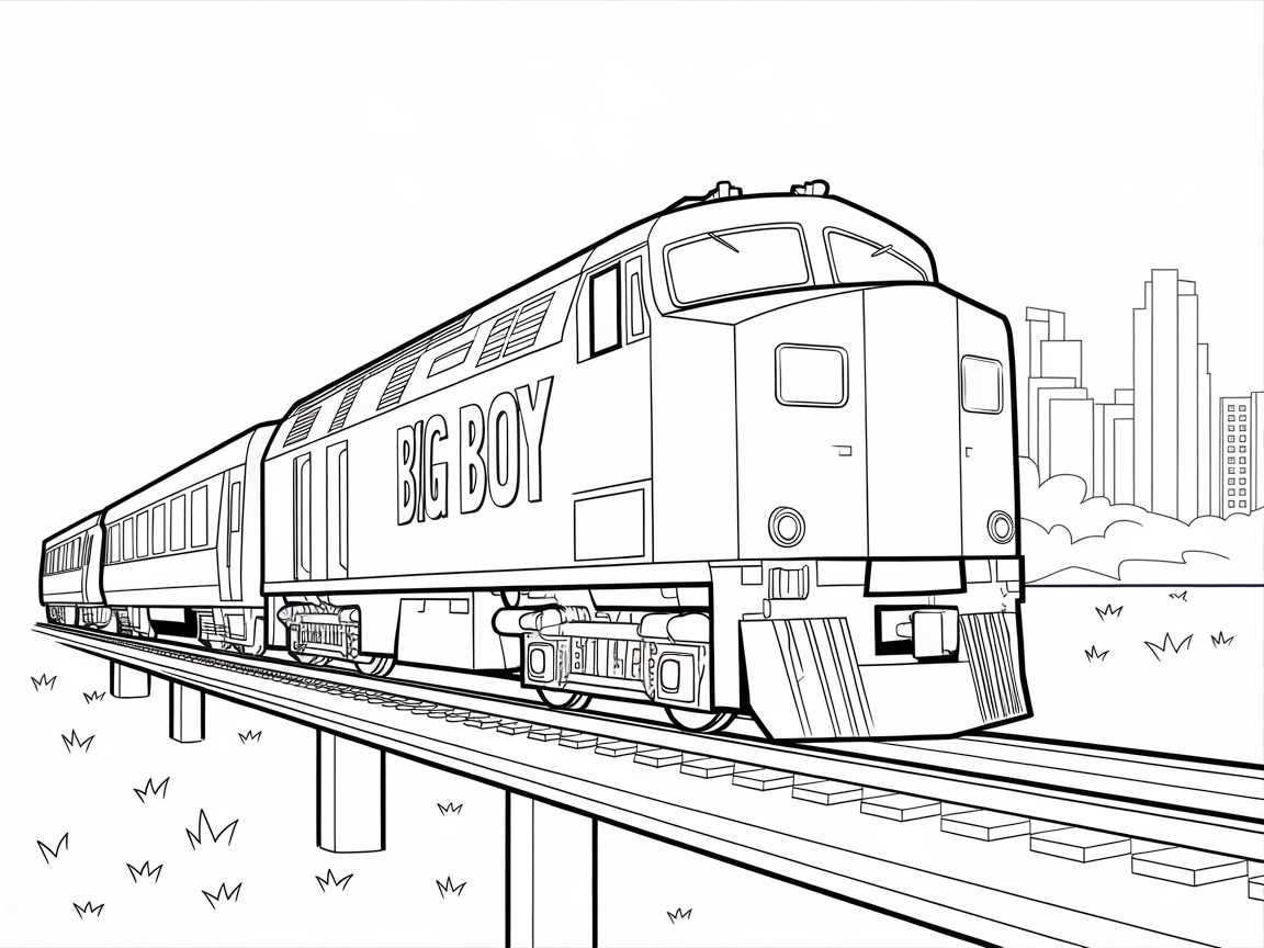 Big Boy Train Cityscape Coloring Page