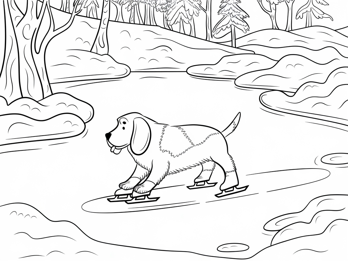 Beagle Gliding on Ice in a Winter Wonderland