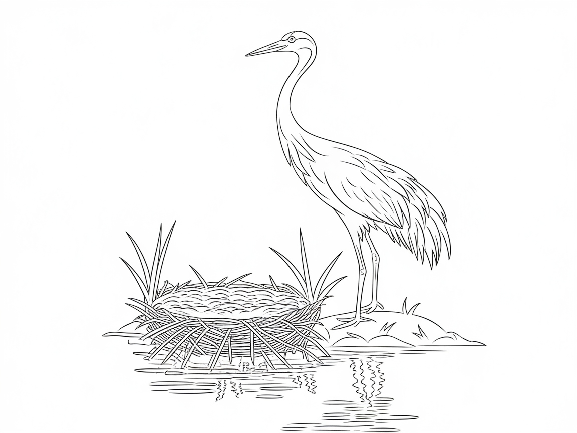 Elegant Heron Standing Beside a Water Nest