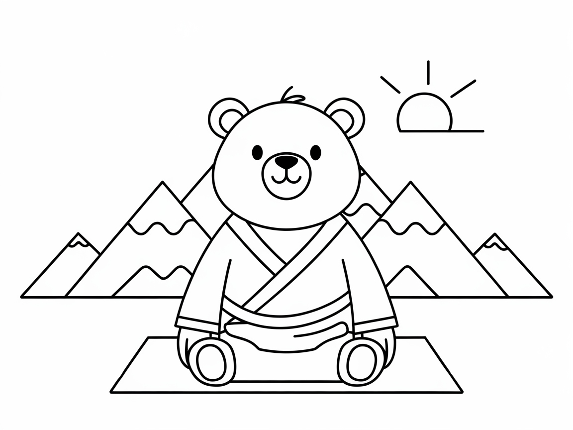 Serene Yoga Bear with a Mountain View