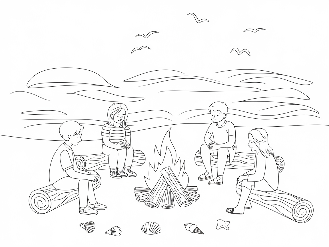 Relax by the Seaside Bonfire with Friends