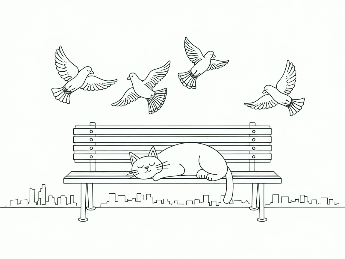 Cat Nap on a City Bench