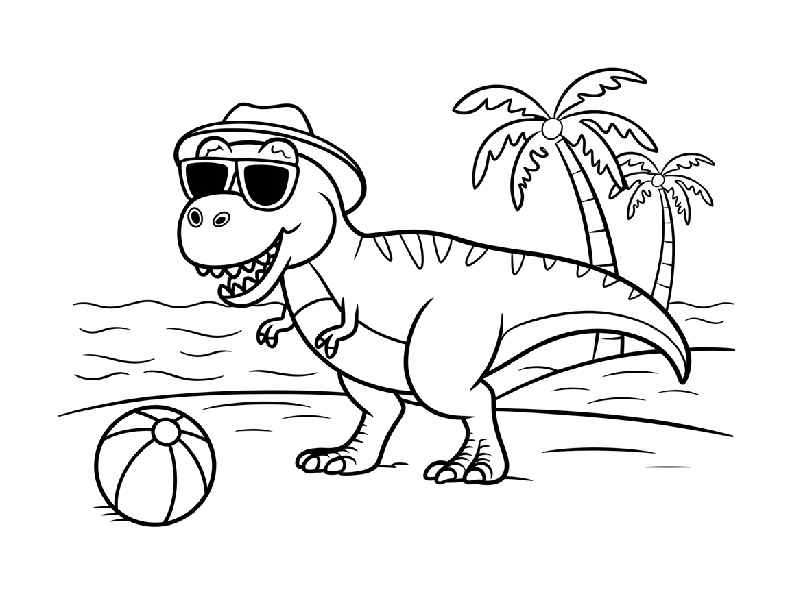 Cool Dinosaur on a Beach Day