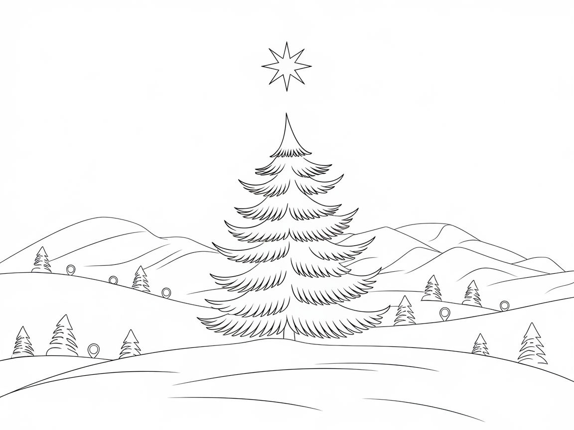 Color This Serene Christmas Tree in a Winter Wonderland