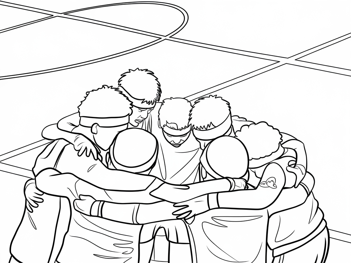 Team Spirit Shines in This Cozy Huddle Coloring Page