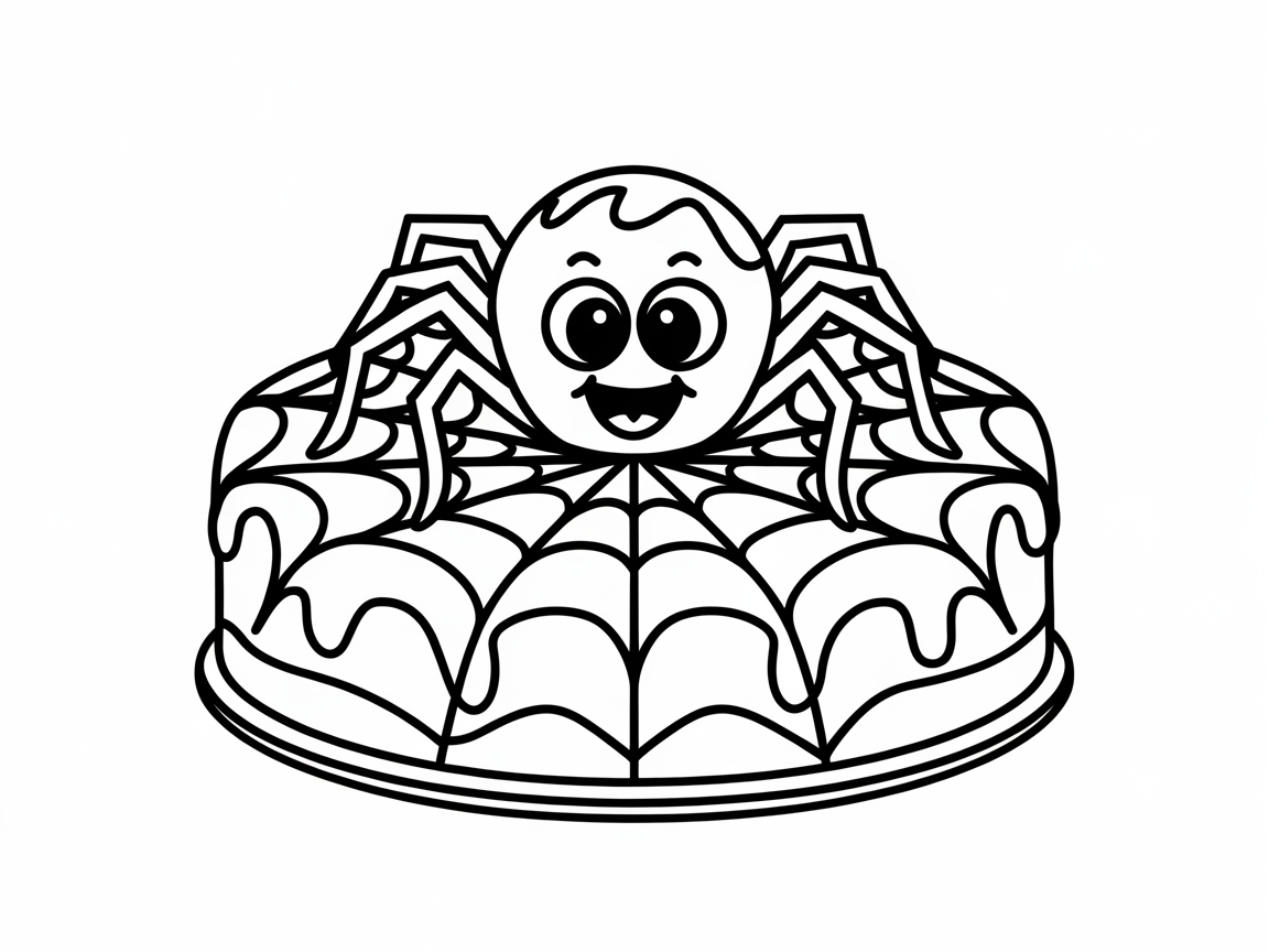 Creepy-Cute Spider Cake Design for a Spooky Coloring Session