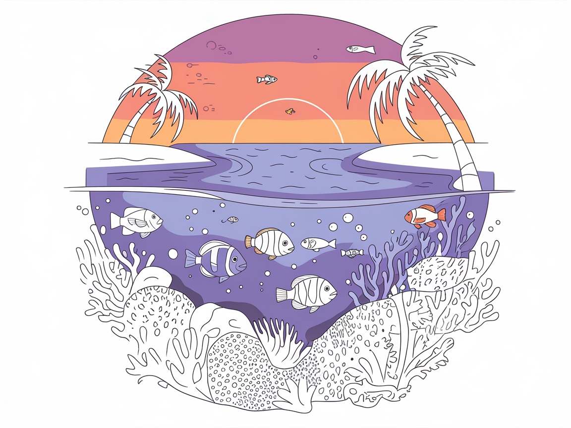 Explore the Depths with This Vibrant Reef and Sunset Scene
