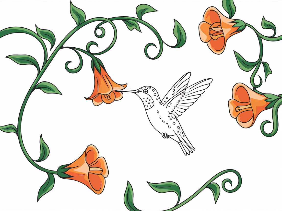 Delicate Hummingbird and Bloom Scene