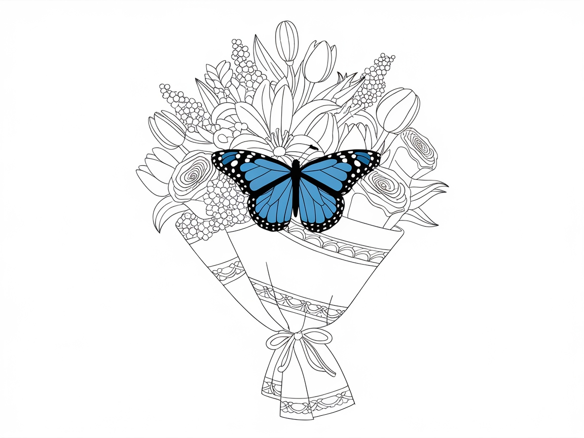 Bring Vibrancy to This Butterfly and Bouquet Scene