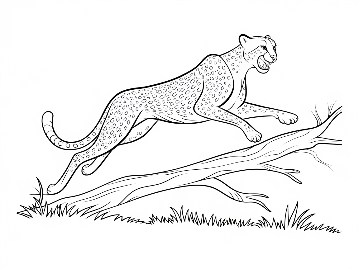 Leaping Cheetah Over a Fallen Log