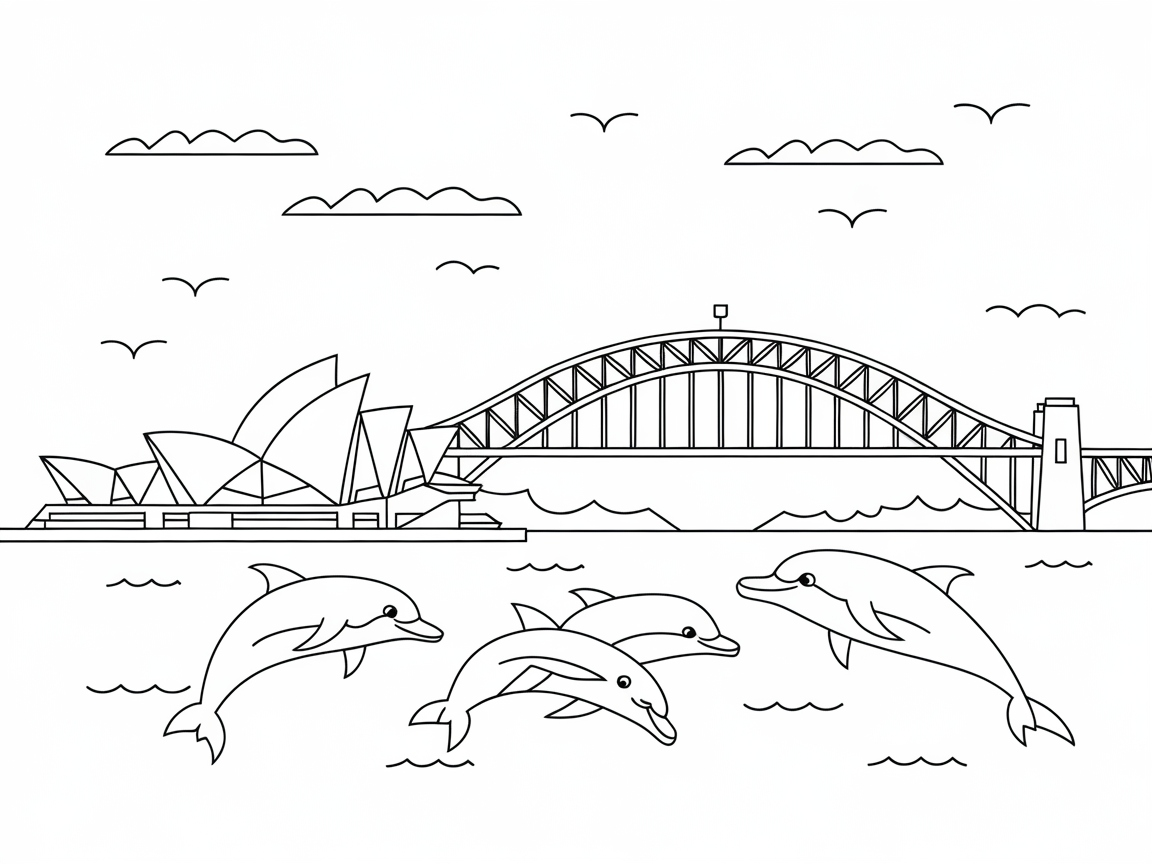 Dive into the Sydney Harbor Scene with Playful Dolphins