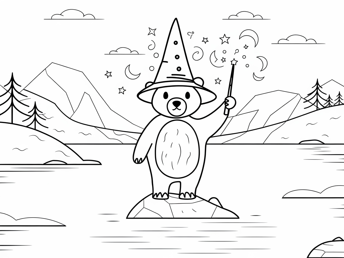 Magical Bear Wizard Casting Spells by the Lake