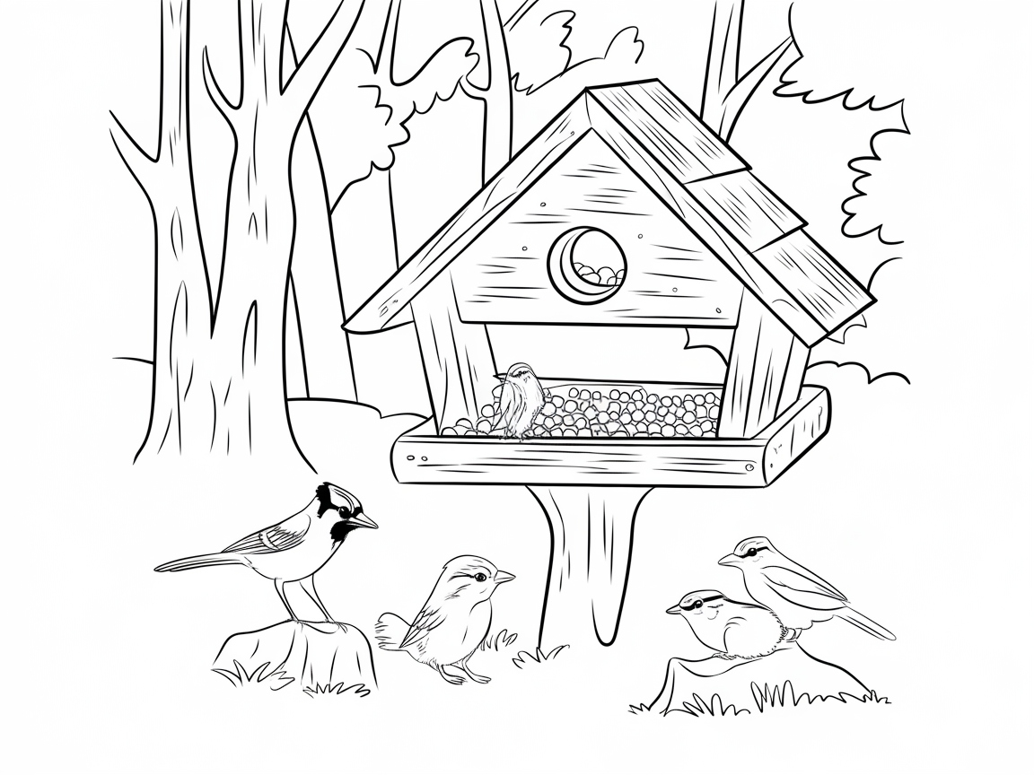 Woodland Birds at the Rustic Feeder