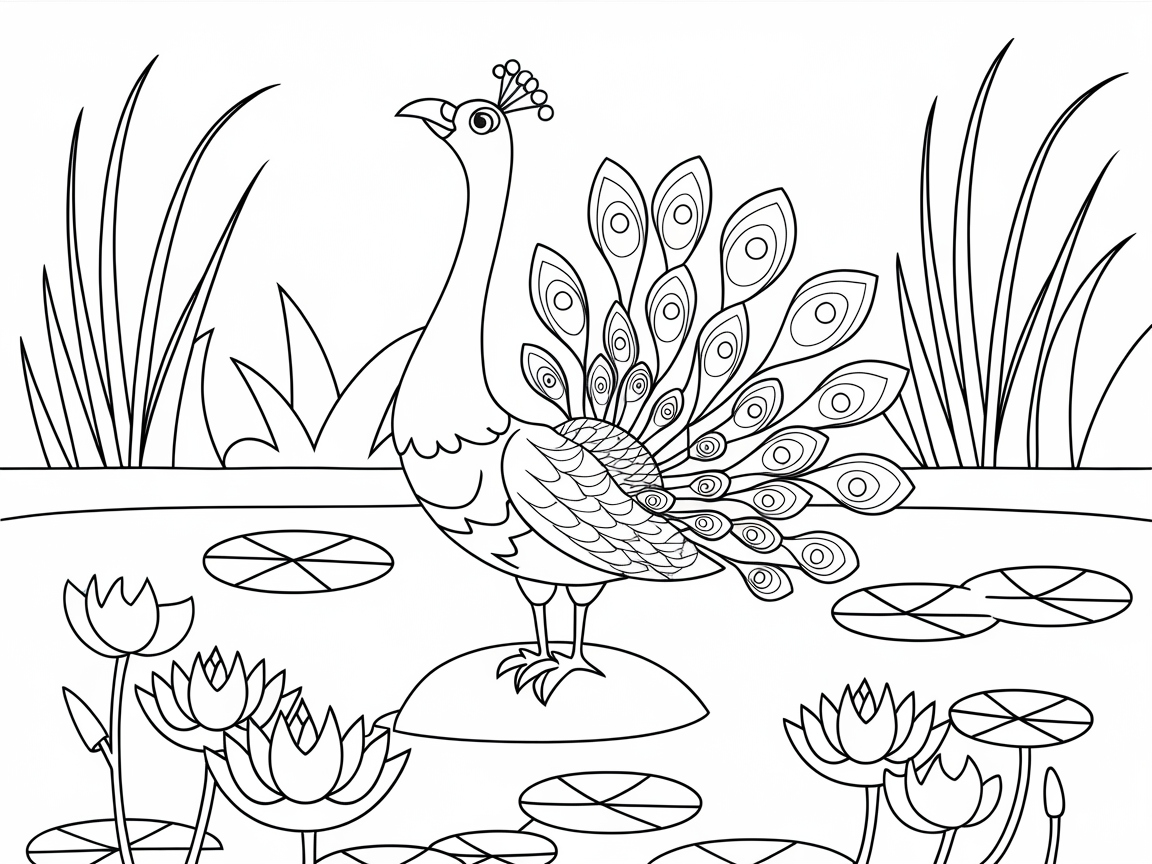 Elegant Peacock Among the Lilies