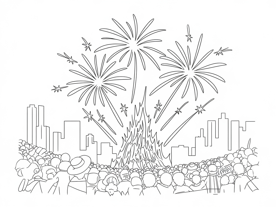 City Bonfire Celebration with Fireworks