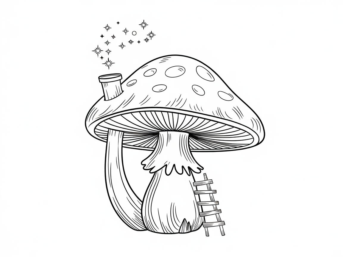 Whimsical Mushroom Cottage Coloring Page