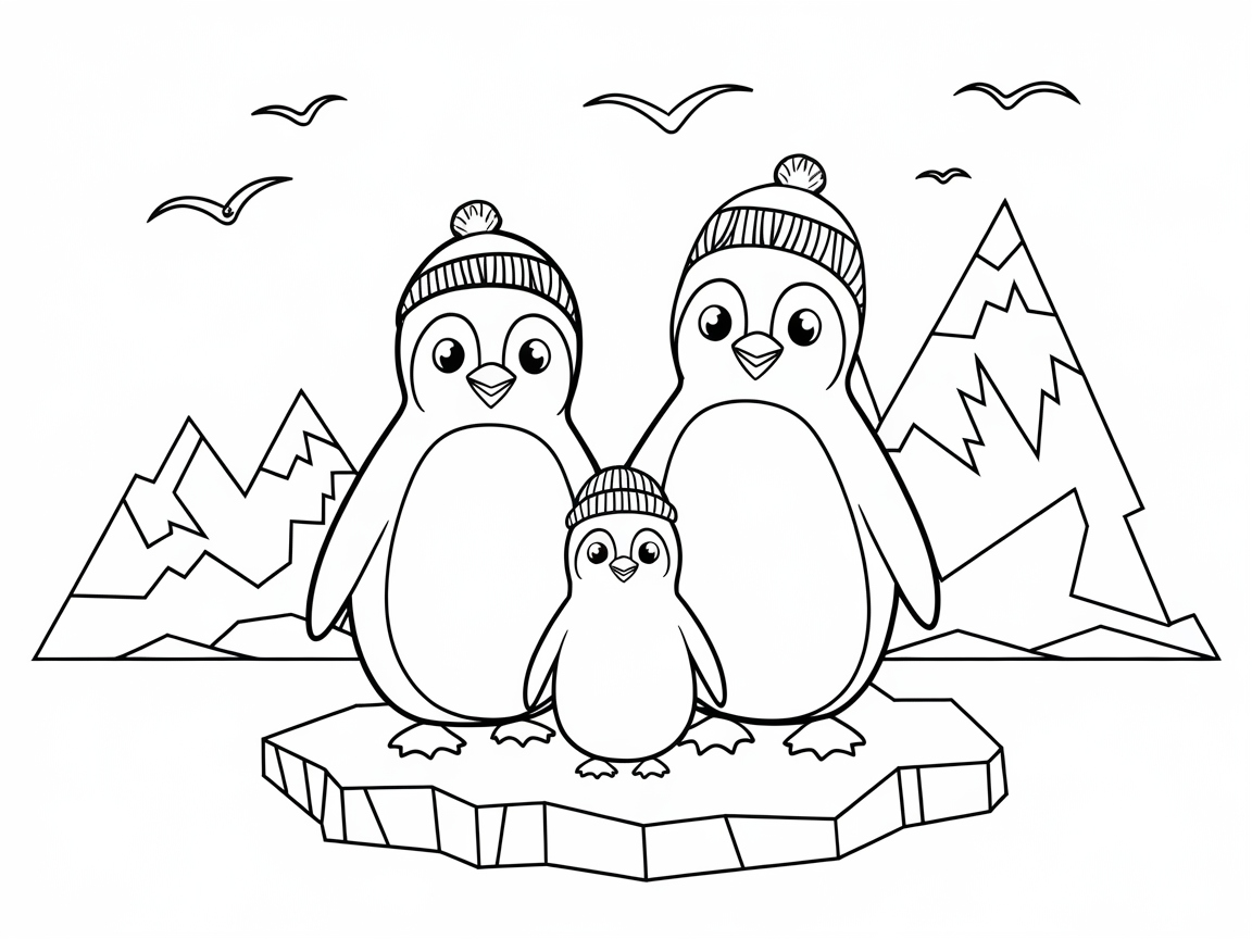 Chill with This Playful Penguin Family Coloring Page