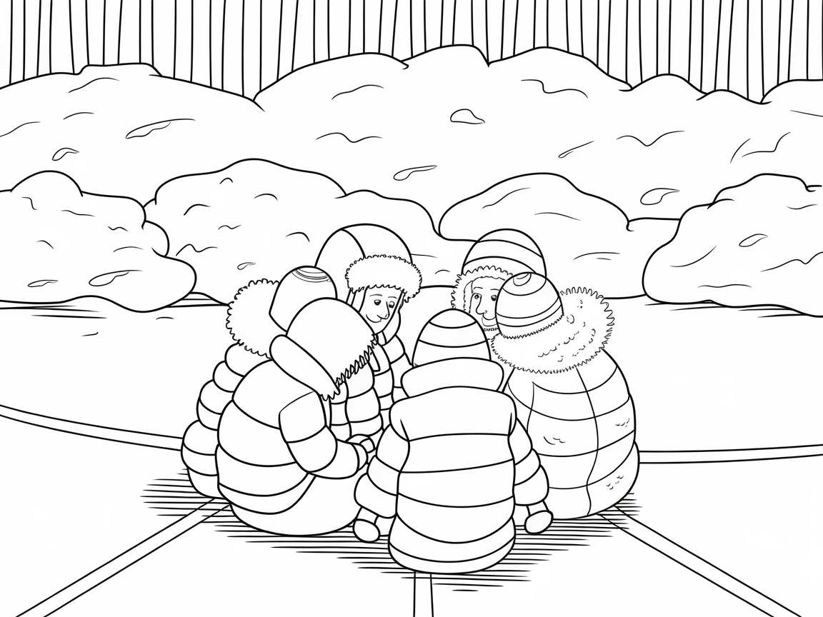 Huddle Up in the Snow with This Cozy Coloring Page
