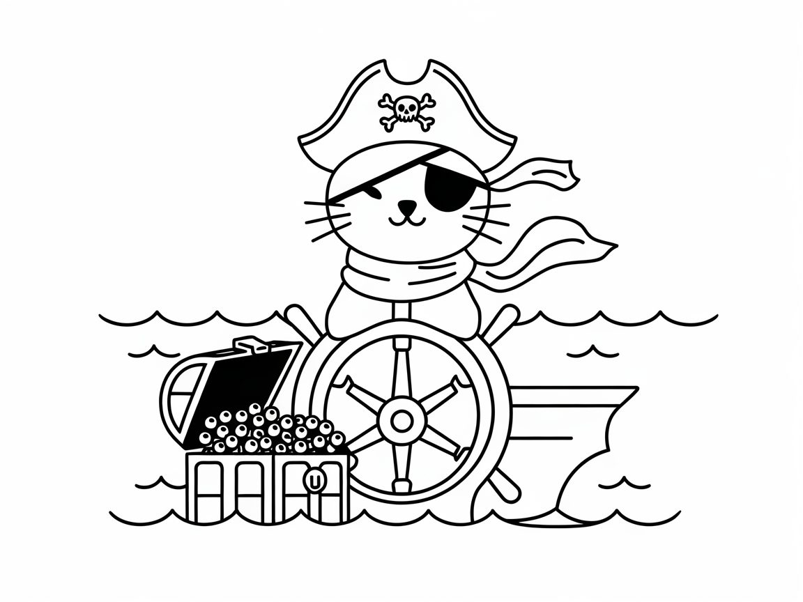 Pirate Cat Navigating Boba Treasure Seas