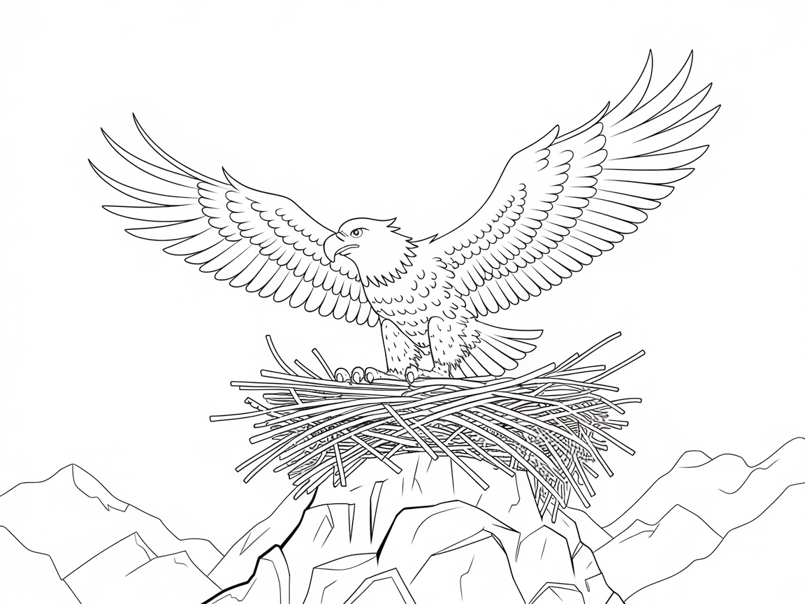 Majestic Eagle Soaring Above a Mountainous Nest