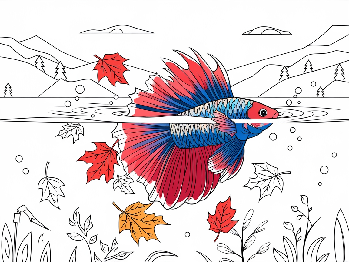 Autumn Betta Fish in a Serene Landscape