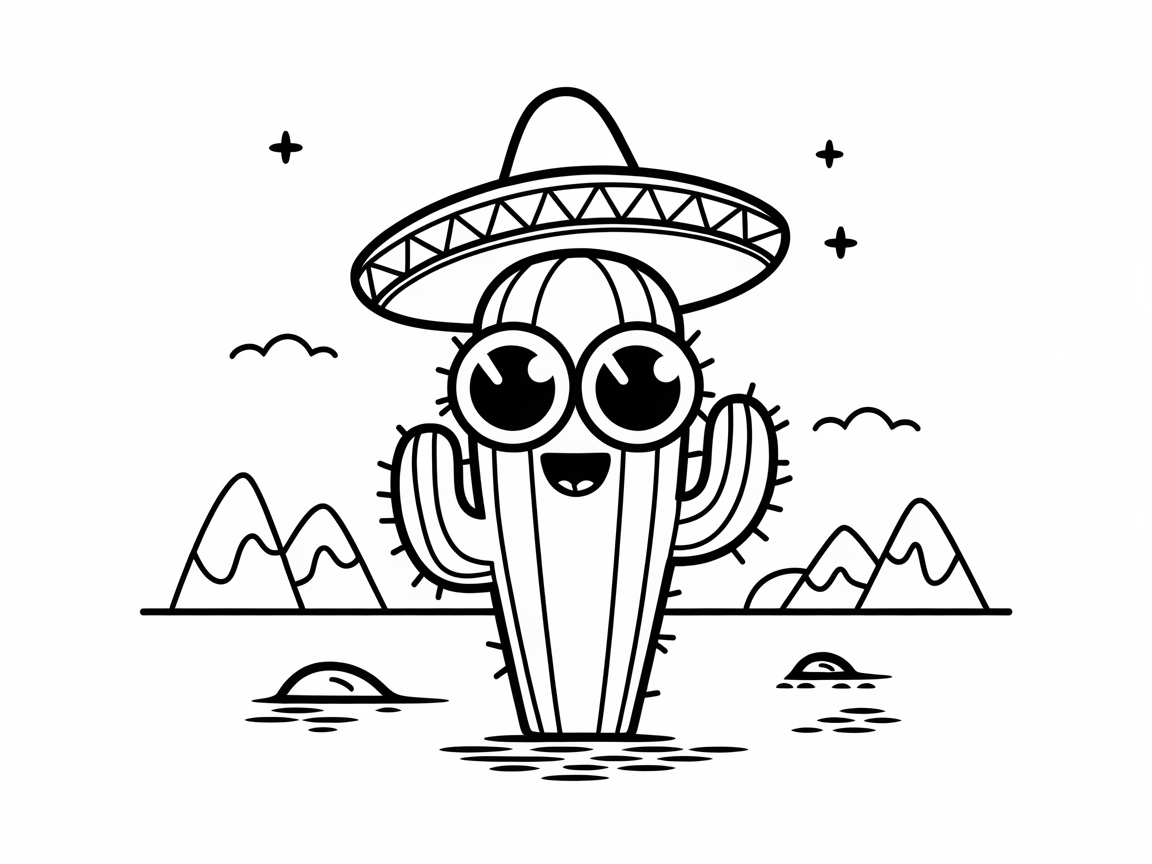 Charming Big-Eyed Cactus in a Desert Scene