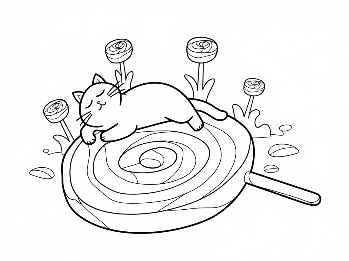 Cuddly Cat Napping on a Giant Lollipop