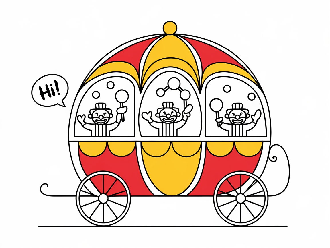 Fun Circus Carriage with Cheerful Clowns