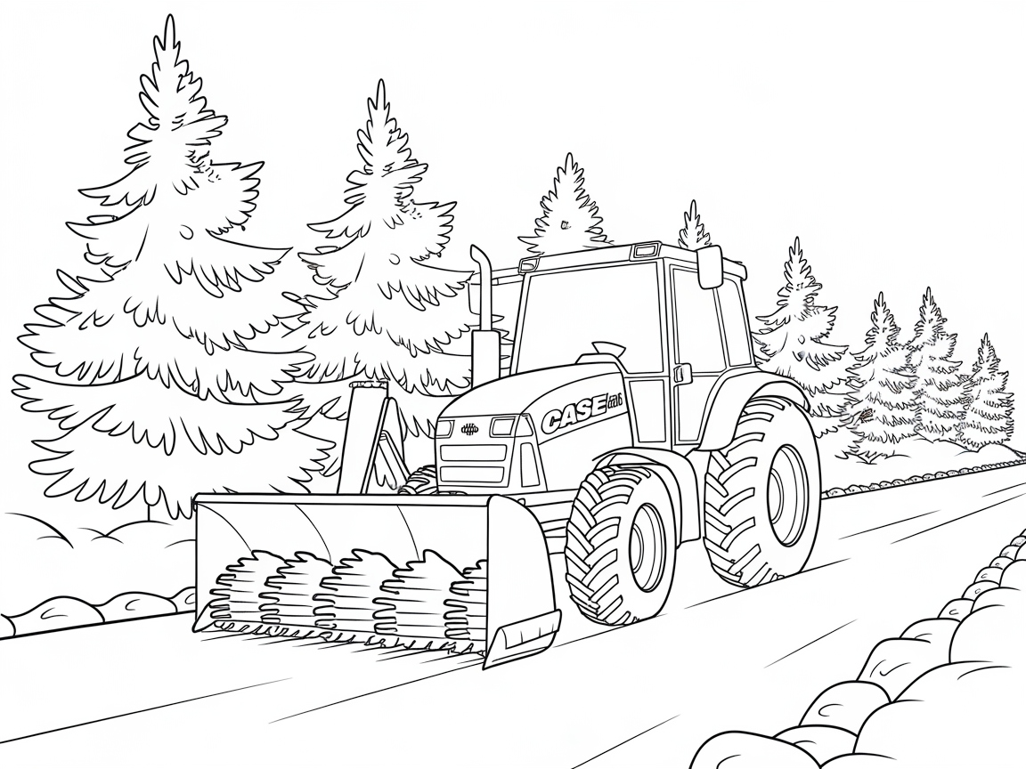 Color the Countryside with This Snowy Case Tractor Scene