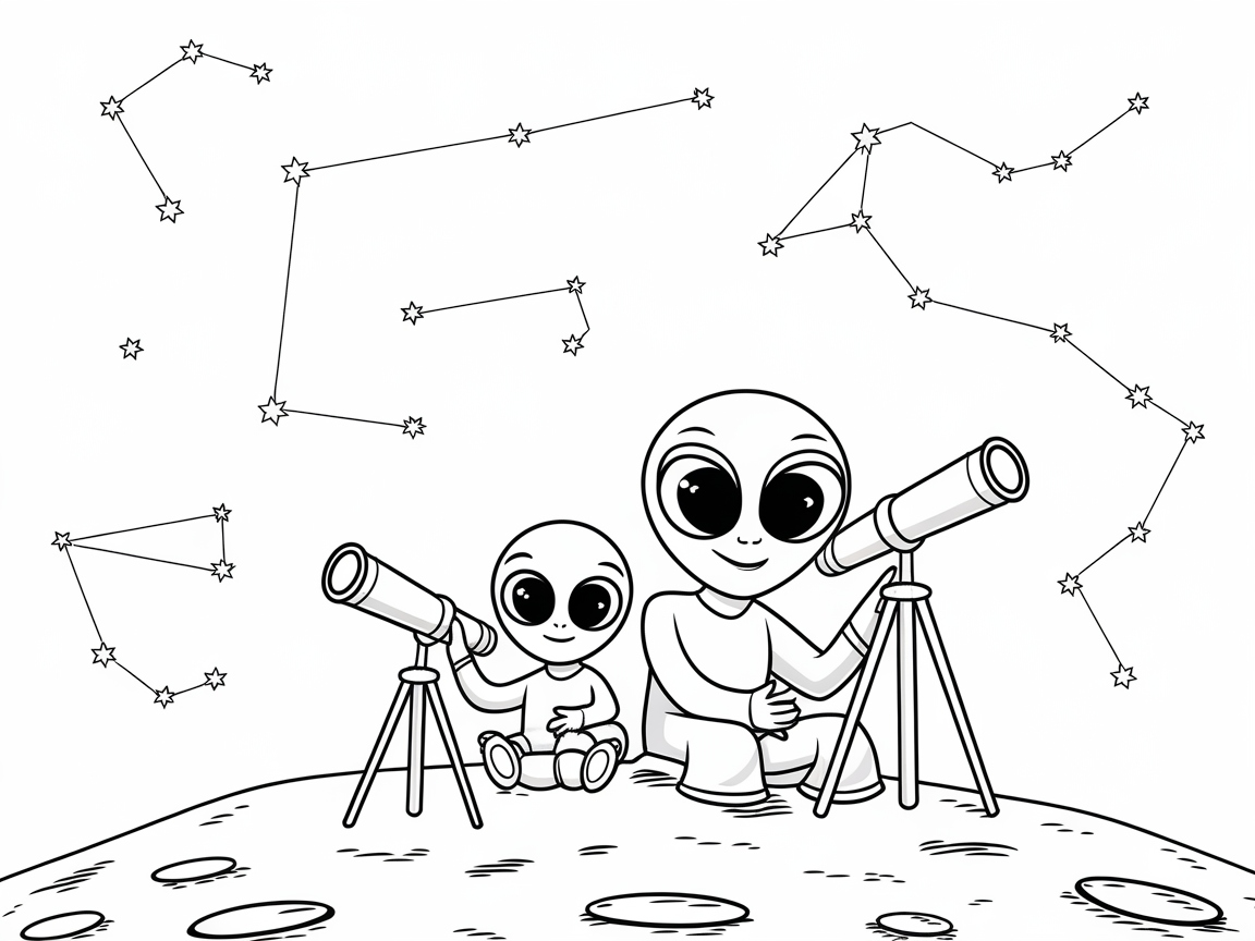 Alien Stargazing Duo with Telescopes