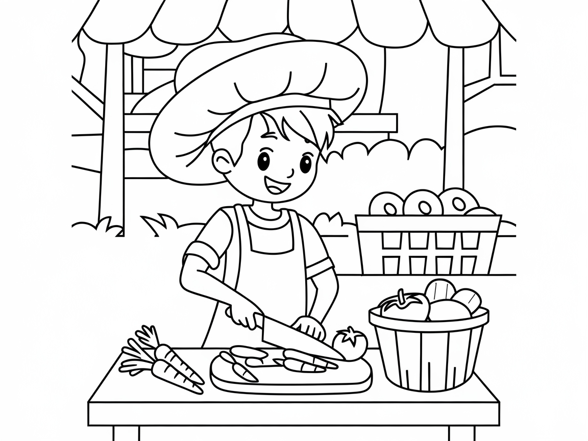 Get Garden Fresh with This Young Chef Coloring Page