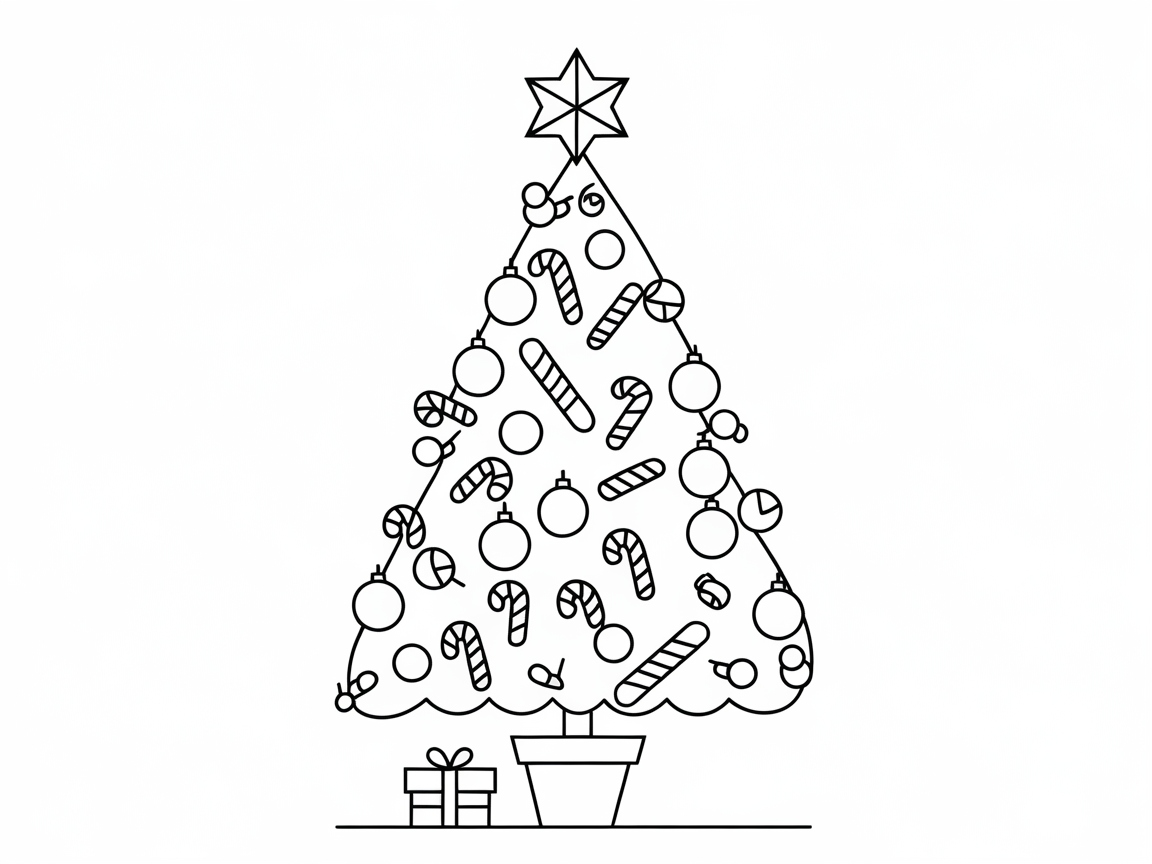 Festive Christmas Tree with Candy Canes and Baubles